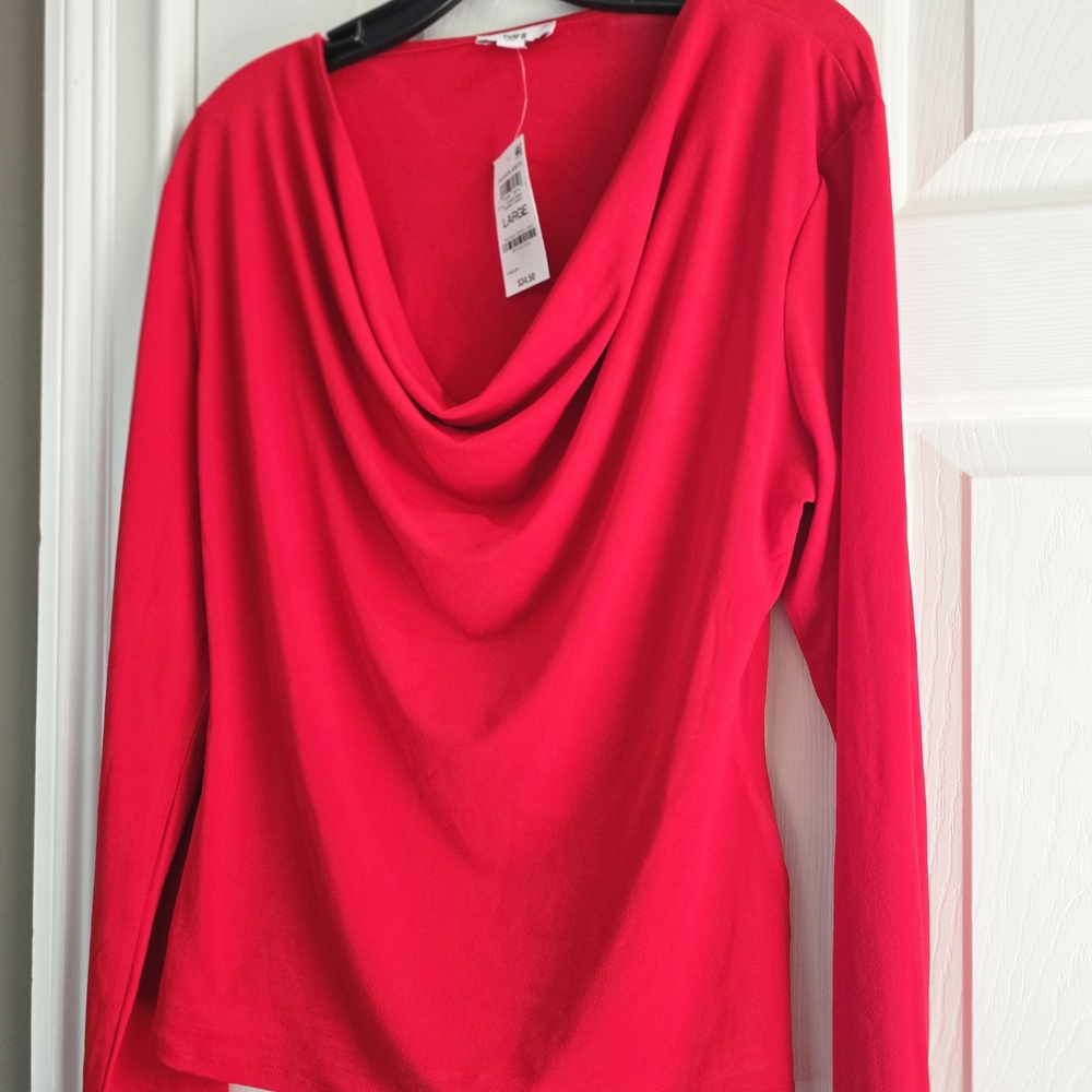 Red Draped Long Sleeve Top